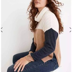 MADEWELL Hickory Turtleneck Sweater S Colorblock Wool Blend Long Sleeve EUC B87